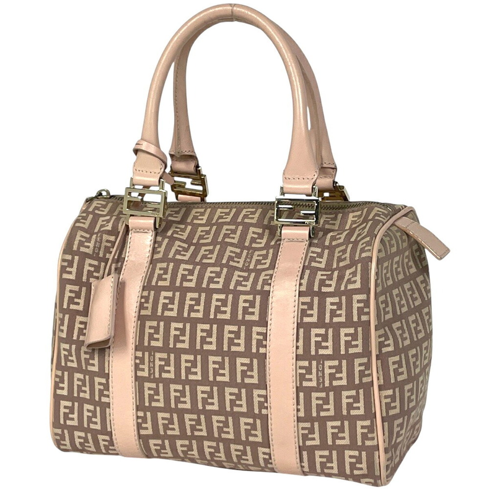 Fendi Zucchino Handbag Boston Canvas Pink Beige